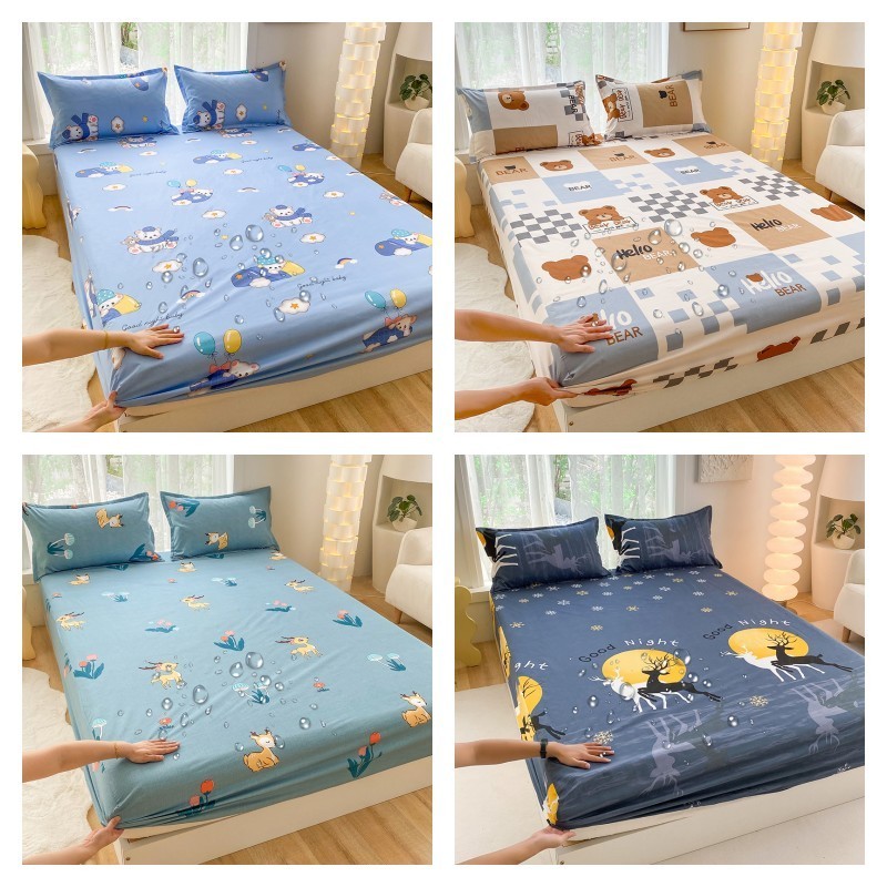1 PC Cartoon Style Bear Print Water-Proof Urinary Barrier Fitted Sheet ...