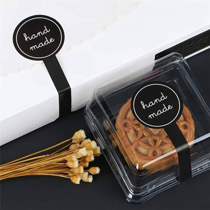 50Pcs Hand Made Sticker Black Round Headed Long Pudding Mooncake Box ...