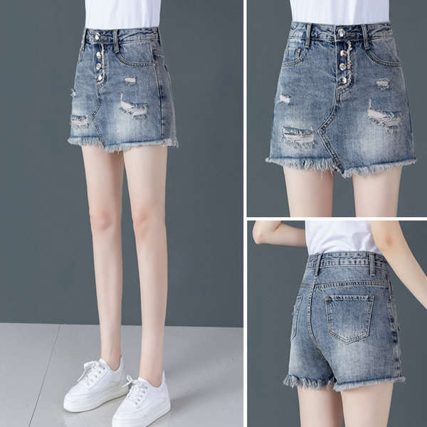pants for men wide leg jeans men Ripped denim shorts hakama women's