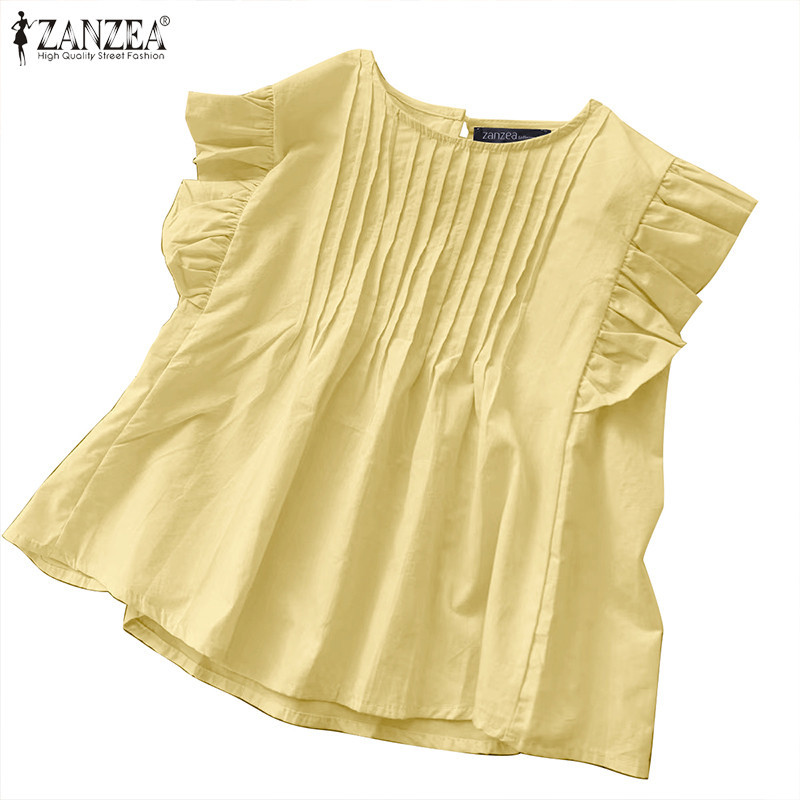 ZANZEA Women Korean Casual Round Neck Ruffles Sleeveless Striped A-Line ...