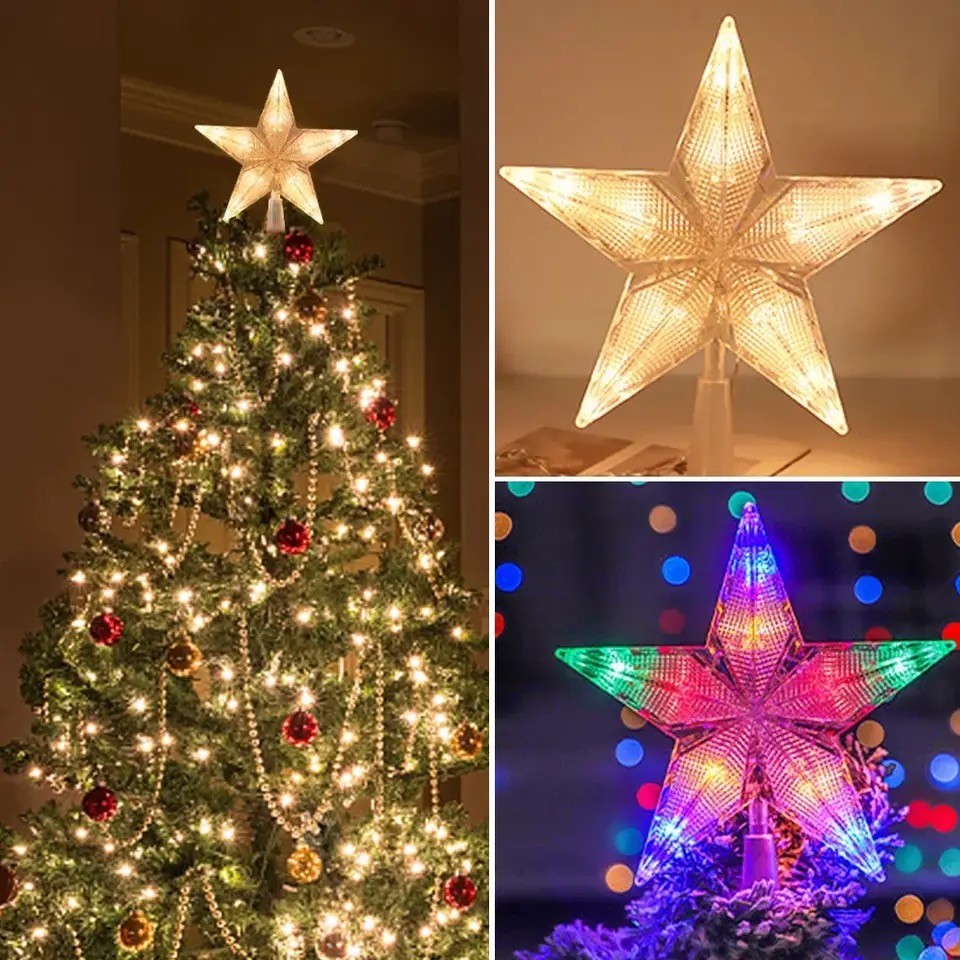 15cm Light Glowing Star Tree Topper Decor LED Ornament Christmas Tree ...