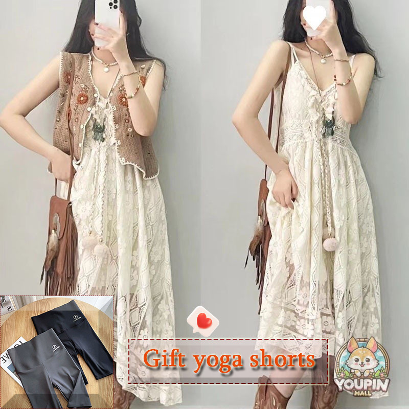 Lace embroidered sling irregular dress best sale