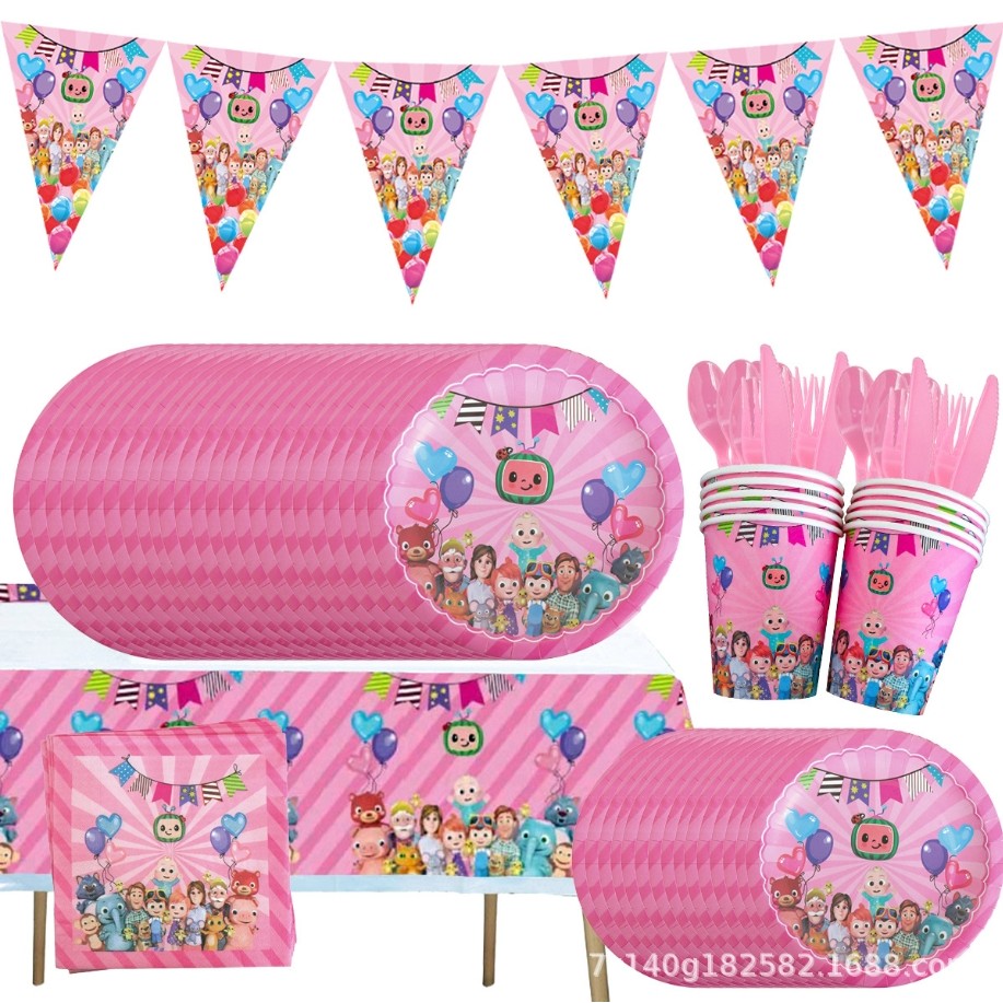 Cocomelon Party Set Birthday Balloon Combination Banner Paper Cup Paper ...