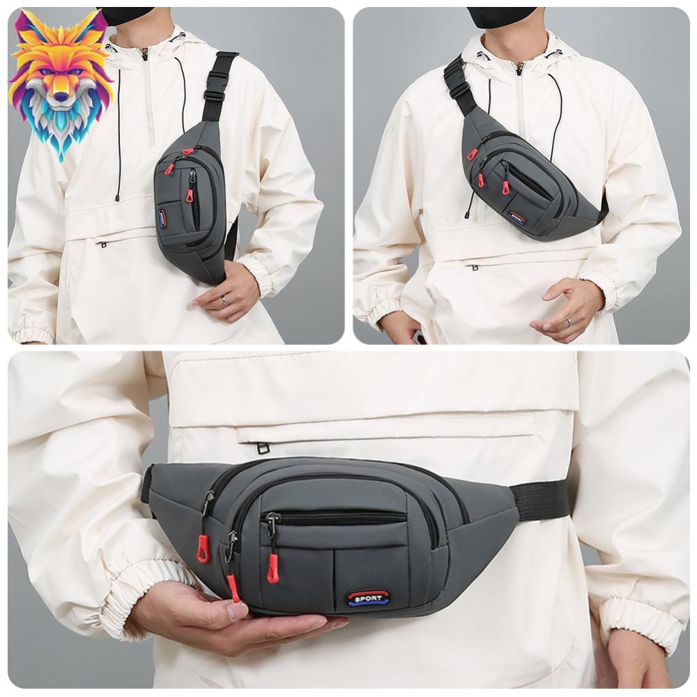[outdoorstyle.ph] Men Women Fanny Pack Crossbody Bag with 4Zipper