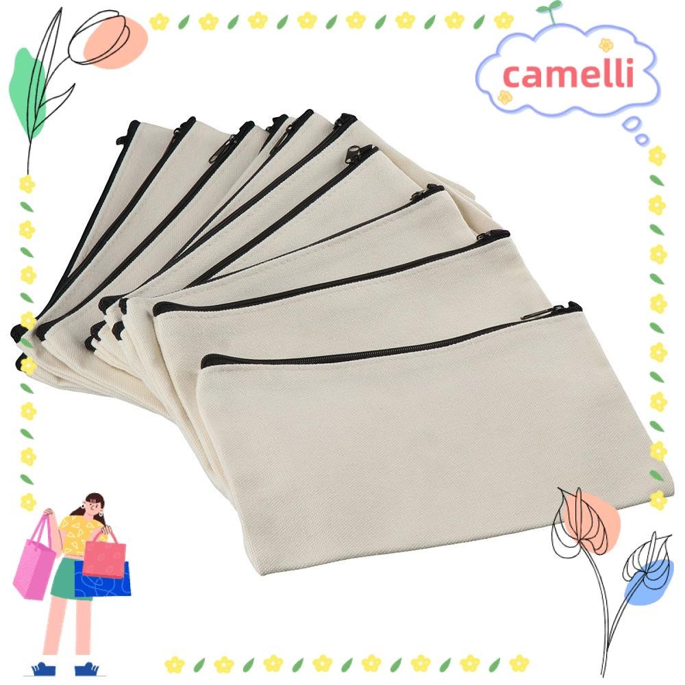 CAMELLI 10pcs Blank Canvas Bag, 8.2x4.7inch Zipper Zipper Pouch