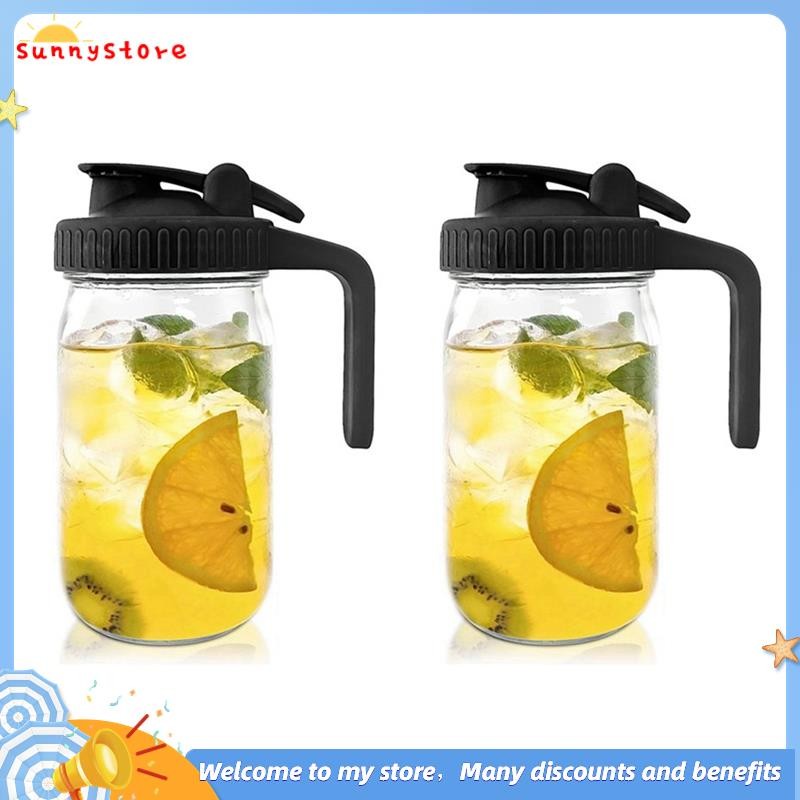 【sunnystore】2set 32OZ Mason Jar Pour Spout LidGlass Pitcher with Lid