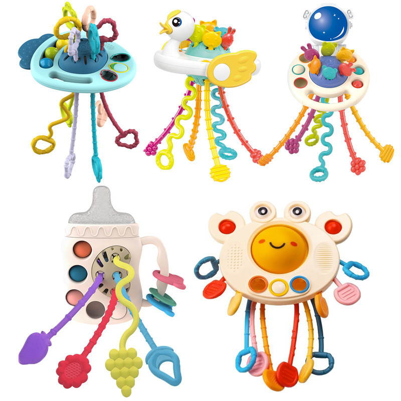 Montessori Pull String Sensory Toys Baby 6 12 Months Silicone Teething ...