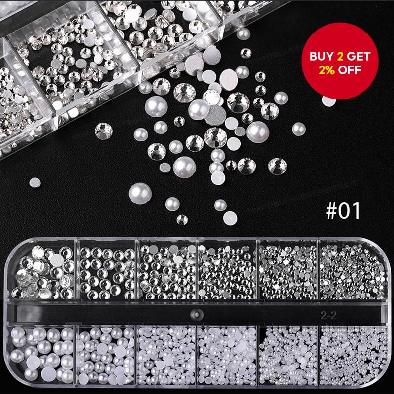 1 Box Flat Back Rhinestone and Semicircle Pearls, Gold Silver Caviar ...