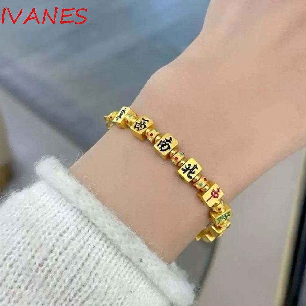 Chinese Style Gold Sterling Silver Overgild Mahjong Charm Bracelet
