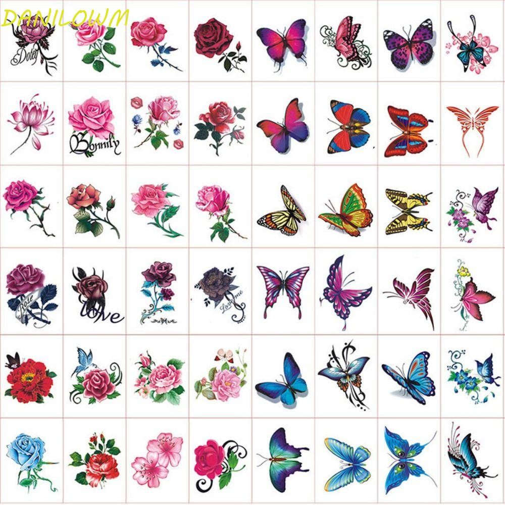 DANILOWM 5/10/20/30/50 pcs Temporary Tattoo Stickers, Rose/ Butterfly ...