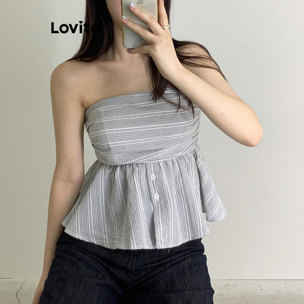Striped Button Pleated Tank Top