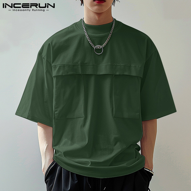 INCERUN Men Korean Simple Three-Dimensional Pockets Solid Color Short ...