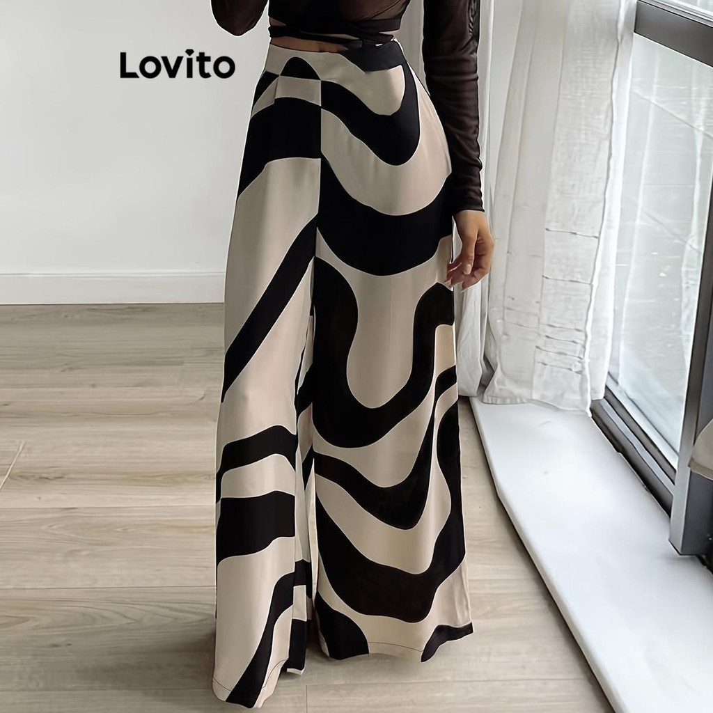 Lovito Women Casual Cow Colorblock Tie Front Pants LNL63035 | Shopee ...