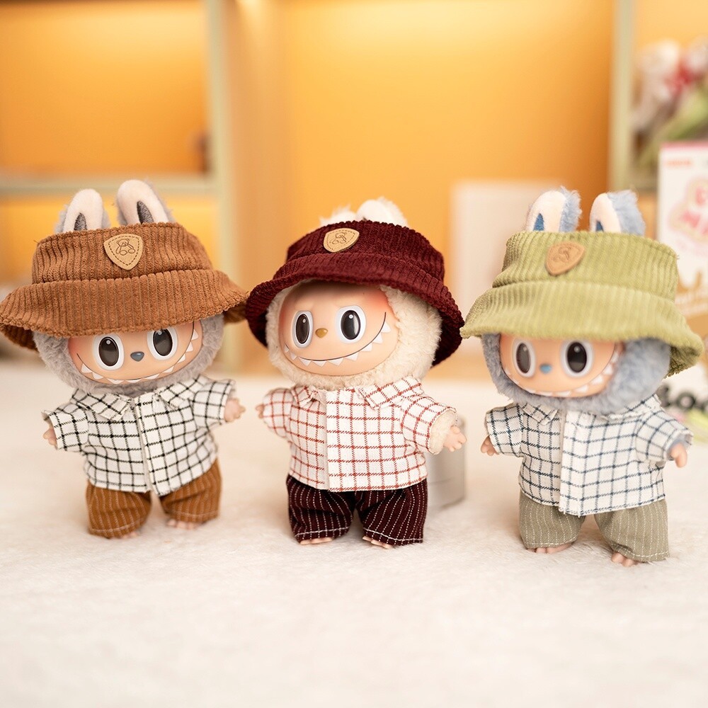 LABUBU POP MART V1/V2 17CMPlush Doll Pendant Plaid Casual Three-Piece ...