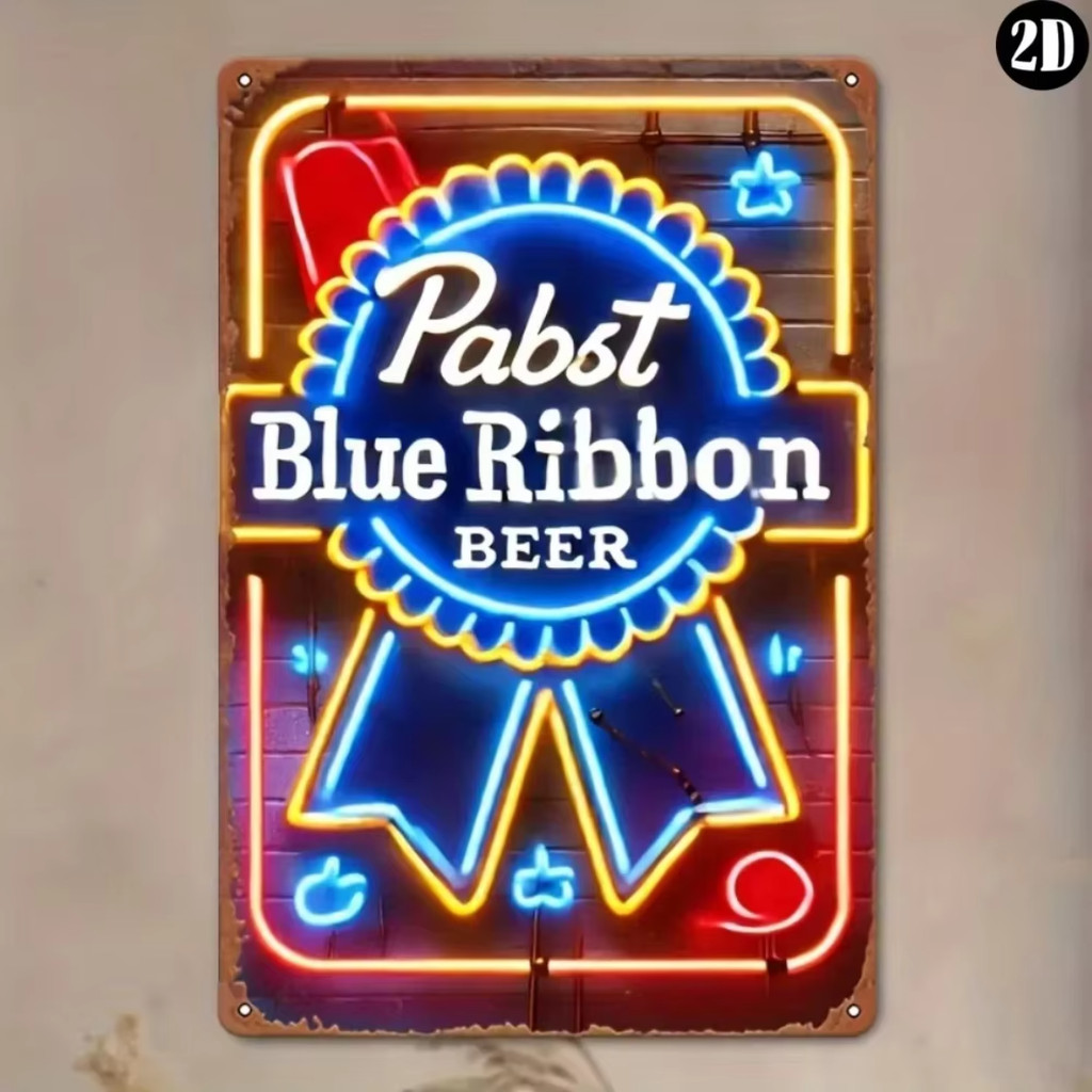 Vintage Pabst Blue Ribbon Decor | 2D Neon Effect Tinplate | Retro Metal ...