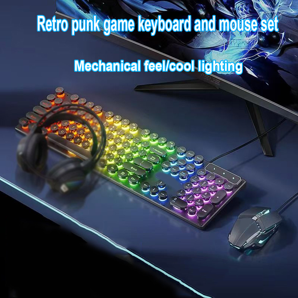 Retro punk keyboard for USB wired interface film keyboard set | Shopee ...