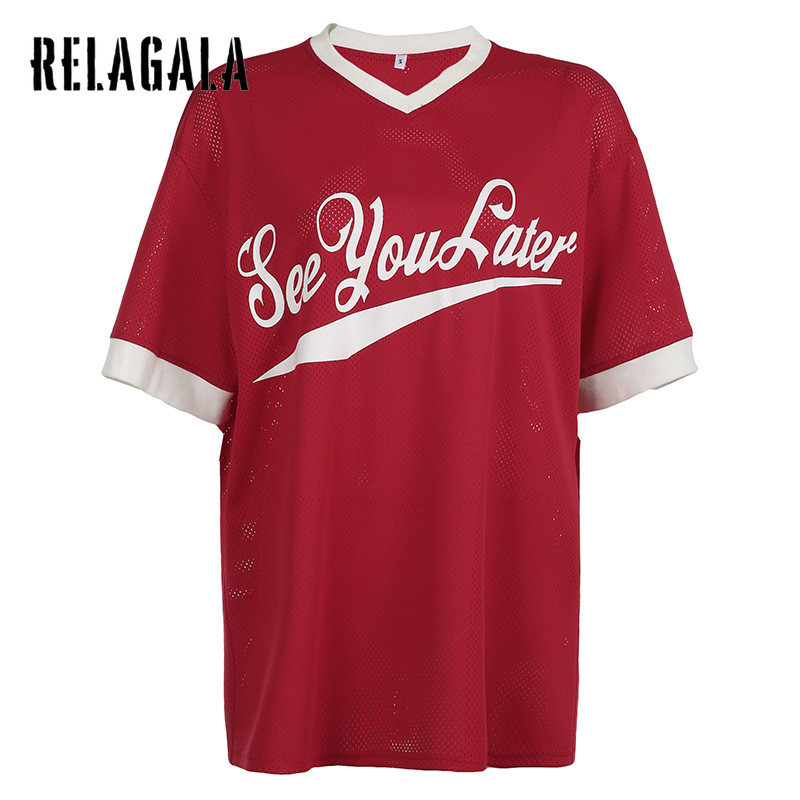 RelaGala Women's 2024 New Retro Street Sports Breathable Loose V Neck