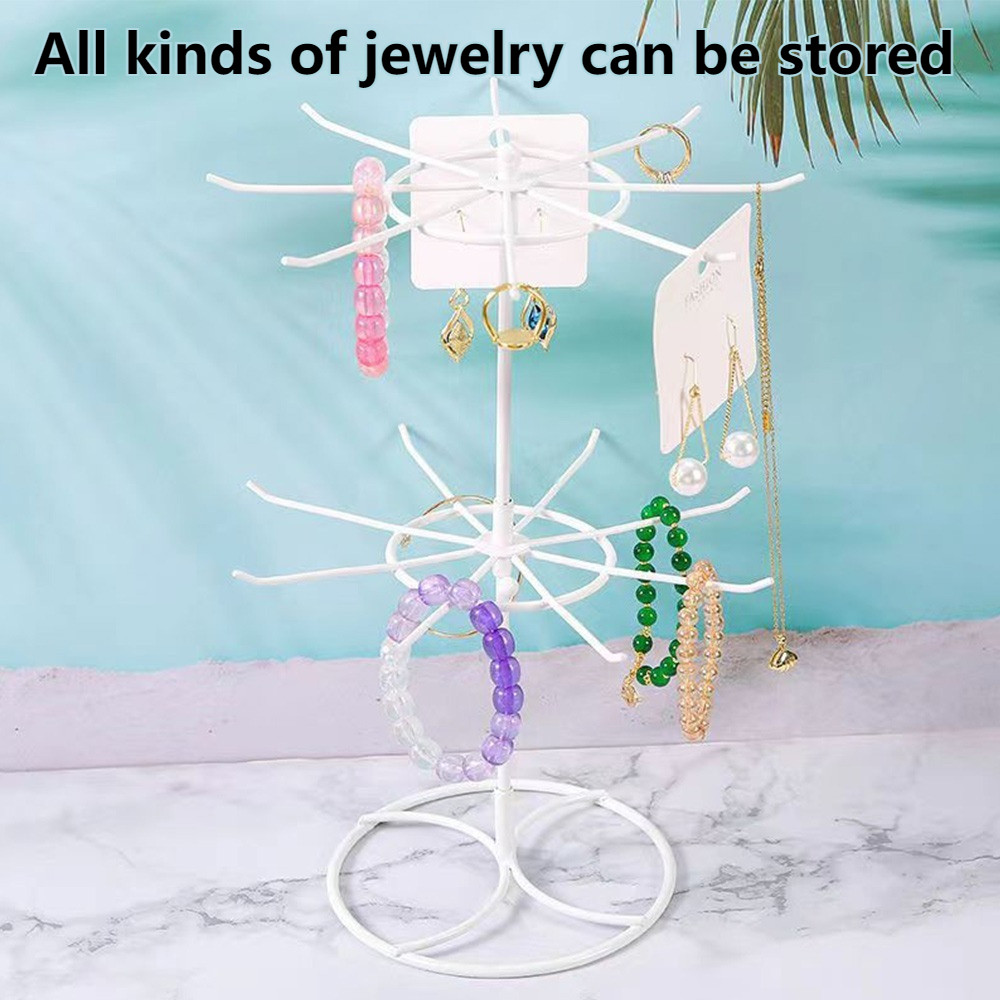 2-Layer 360 Rotation Rotating Rack Metal Stand with Hooks Necklace ...