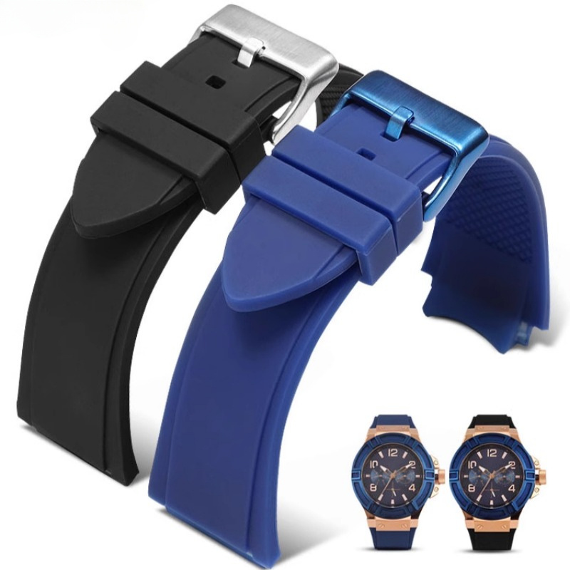 AZSHIW Cinturino In Pelle Da 22 Mm, Cinturino In Silicone Compatibile Con GUESS W0040G3 W0040G5 W0247G3, Cinturino Da Polso Blu Da Uomo(Black Steel
