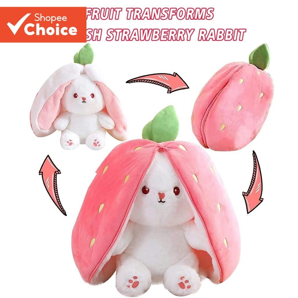 2 in1 Long Ear Strawberry Rabbit Plush Cute Bunny Fruit Animal Stuffed ...