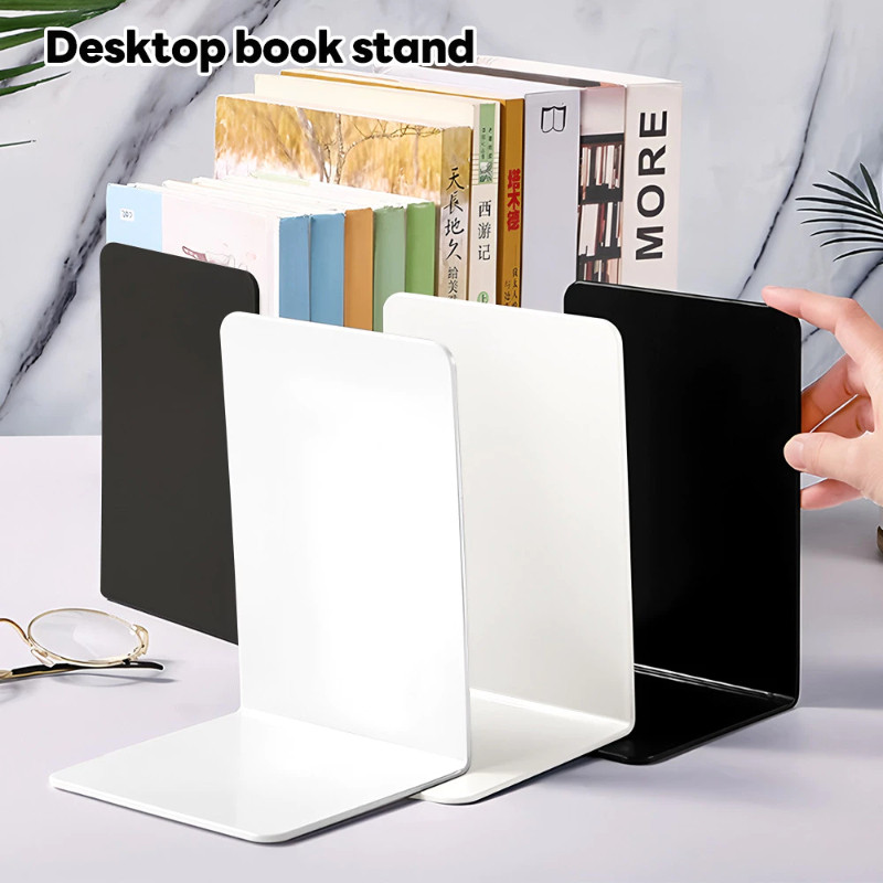 2Pcs Black White Bookends Stand Bookshelf Desktop Decorative Storage ...