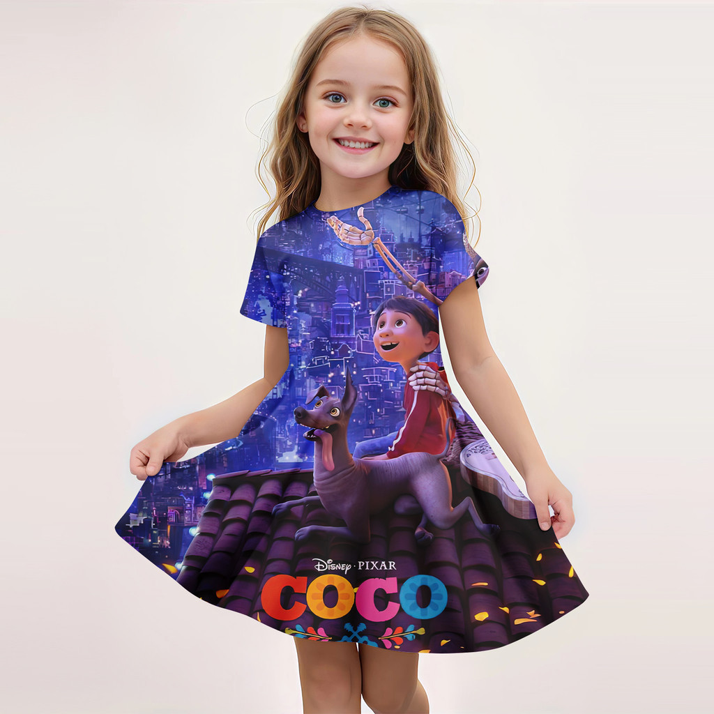 2024 New Disney Coco Party Casual Home Dresses For 3 14 Years Children Baby Girl 3D Print Imitation Cotton Short Sleeves Dress Shopee Philippines