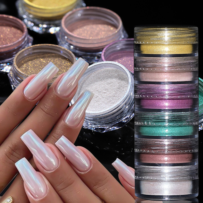 6Box/Set Pearl Nail Powder Mirror Pigment Chrome Effect Rubbing Dust ...