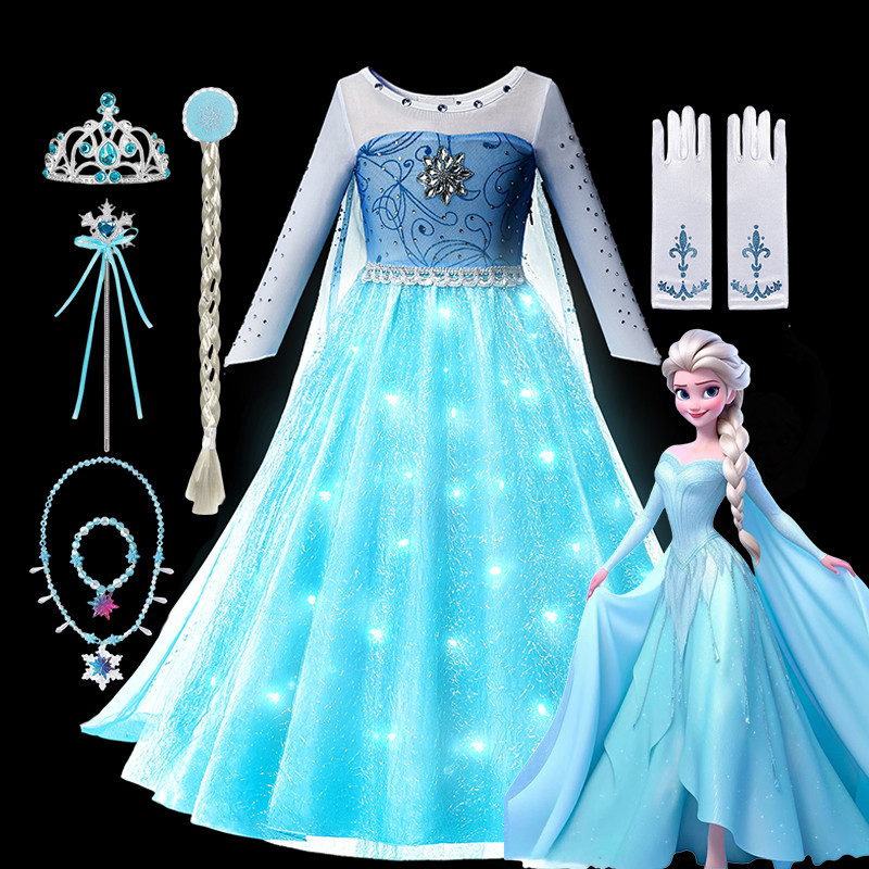 DY281 LED Girls Cosplay Elsa Princess Dresses Children Halloween ...