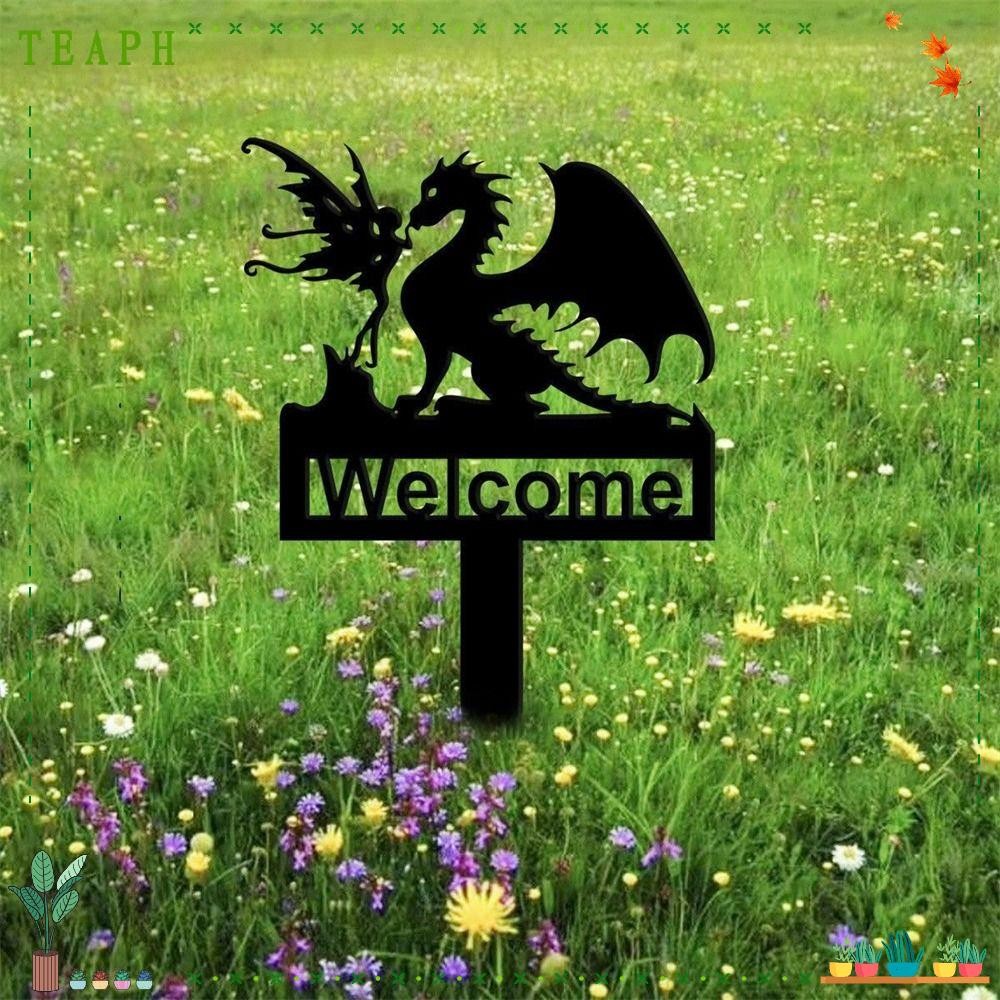 TEAPH Garden Stake, Dragon Style Metal Lawn Ornament, Funny Silhouette