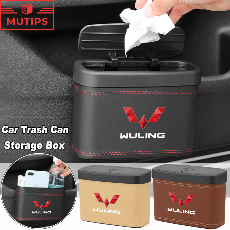 Wuling Multifunction Car Trash Can Garbage Dustbin Organizer Leather ...