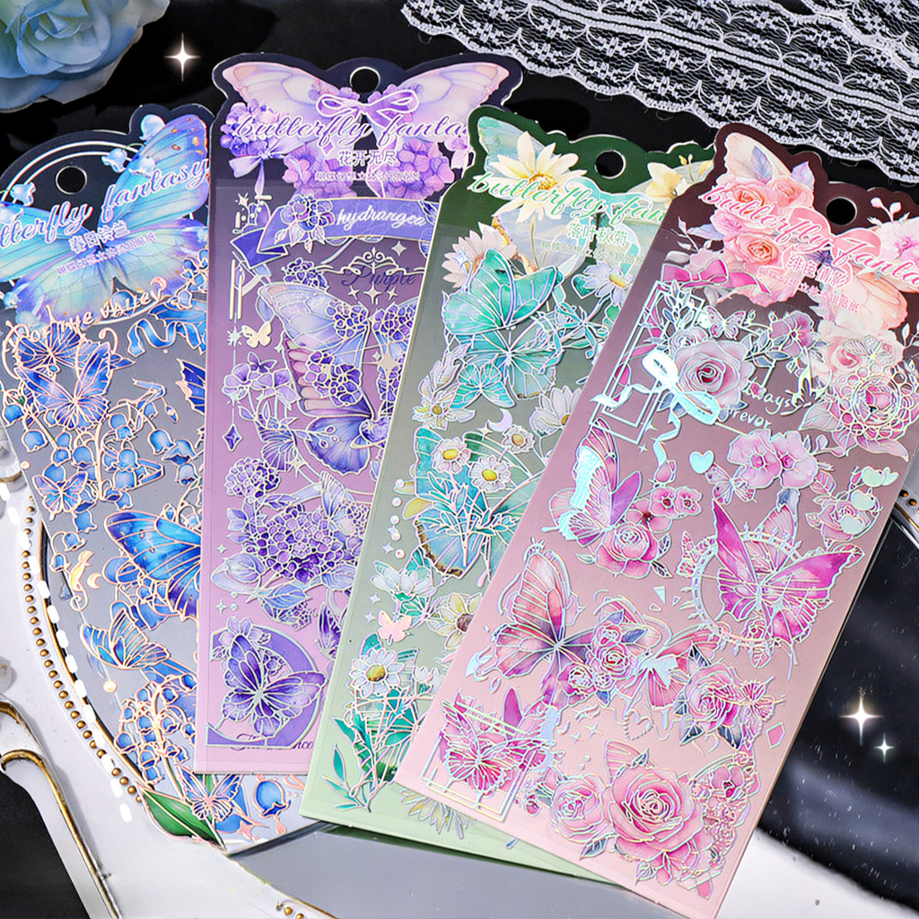 Journamm 2 Sheets Butterfly Stickers Creativity PET Materials DIY ...