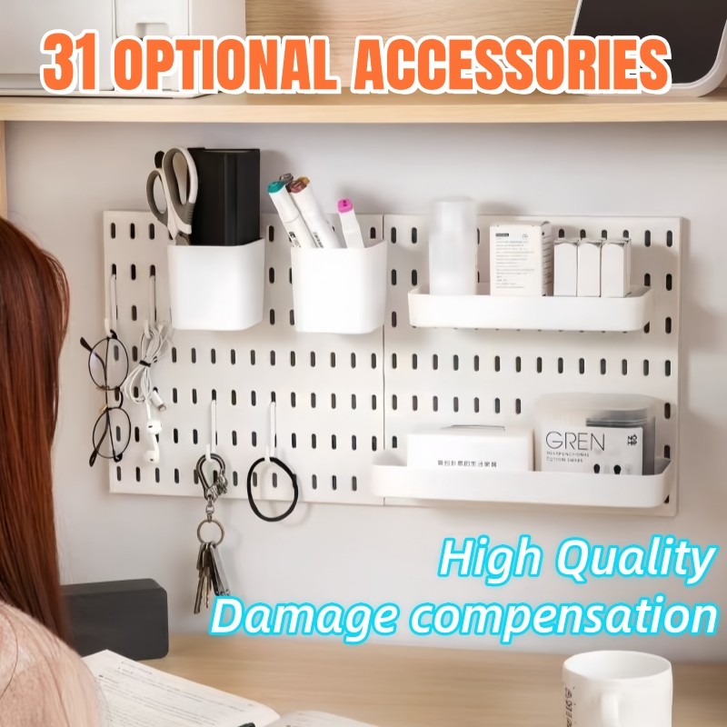 Pegboard Wall Organizer Punch-Free Wall Mounted Storage Rack Wall Shelf With Sticky Hook DIY Decoration Combination Accessories Space Savers Garage Kitchen Room | Shopee Philippines