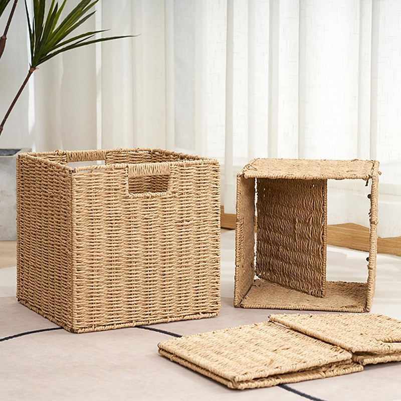 Rattan Basket Storage Box Foldable Hamper Laundry Basket Wardrobe ...