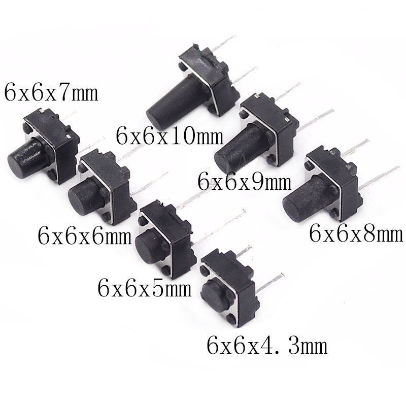 RS+100pcs Button Switch Middle 2 pin 6*6*4.3/5/6/7/8/9/10 mm Switch ...