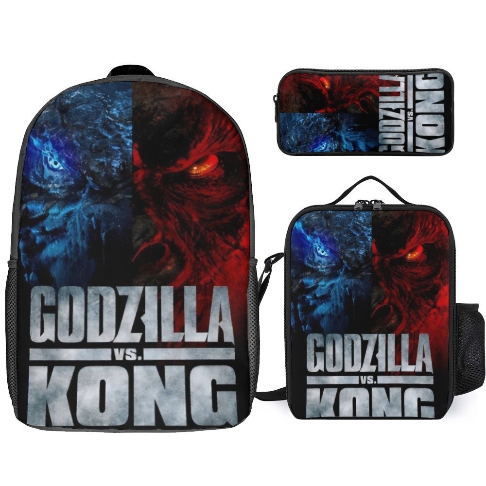 Godzilla VS Kong 3 in 1 Backpack Cute Schoolbag Cartoon Back Pack ...