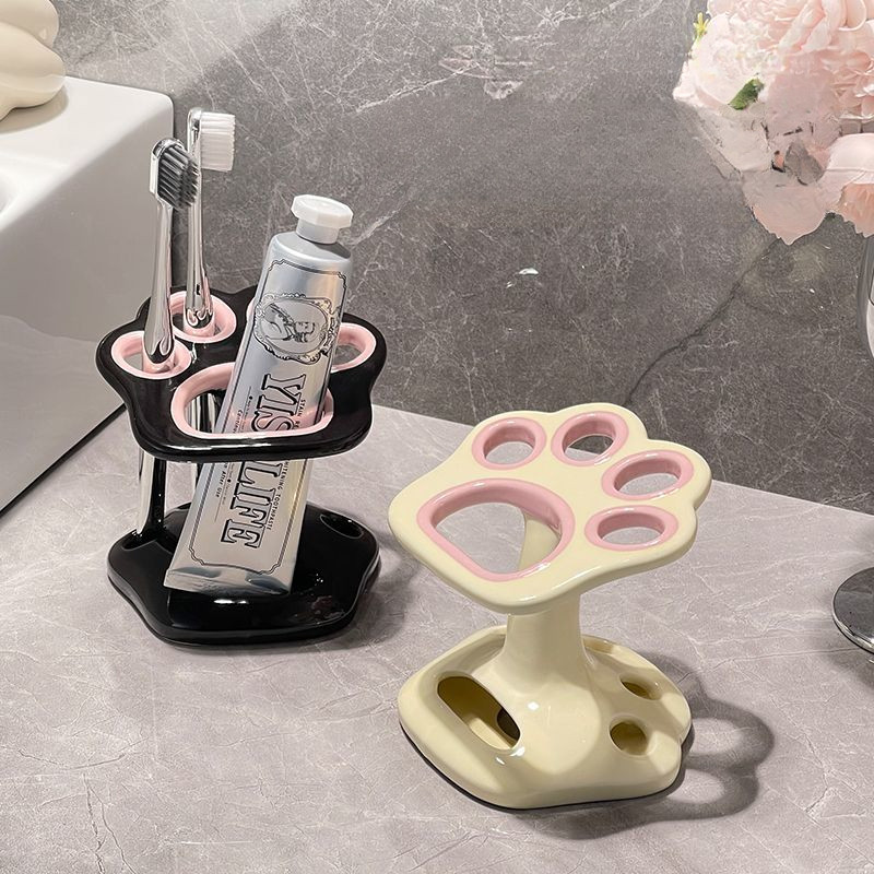 Five-Hole Cat Paw Ceramic Toothbrush Rack Toilet Toothpaste Base Cute ...