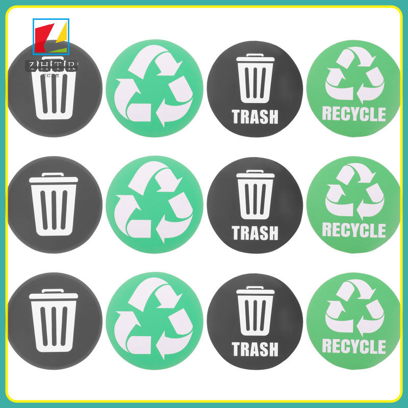 12 Pcs Trash Can Sticker Garbage Sign Stickers Labels Recycling Round ...