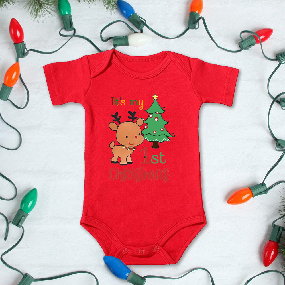My First Christmas Santa Claus Reindeer Cartoon Print Newborn Boys