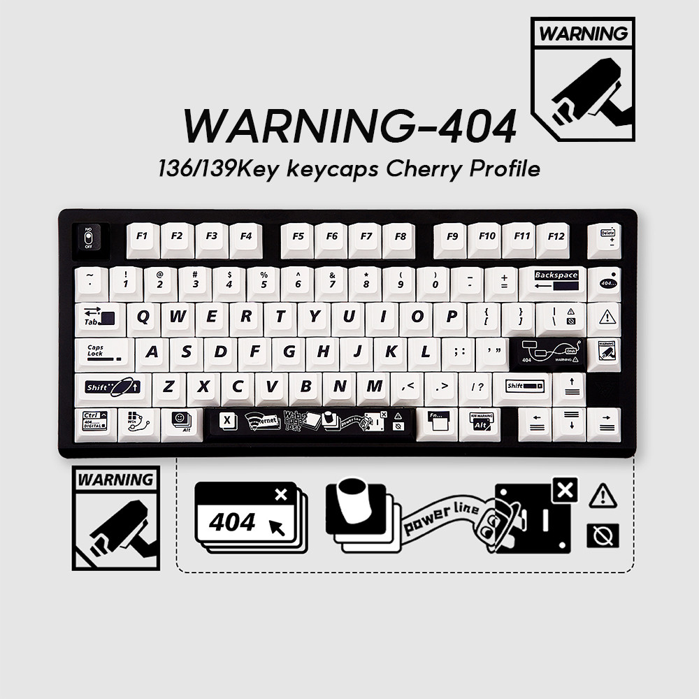 WARNING-404 Theme Keycaps 136/139key PBT Set Cherry Profile Custom ...