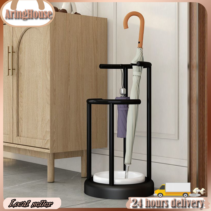 Round Umbrella Storage Rack Home Hotel Umbrella Barrel with Tray Metal ...