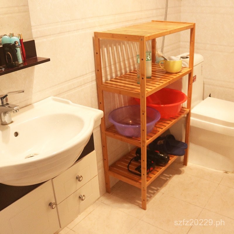 Bathroom Storage Rack Four-Layer Bamboo Floor-Standing Bathroom ...