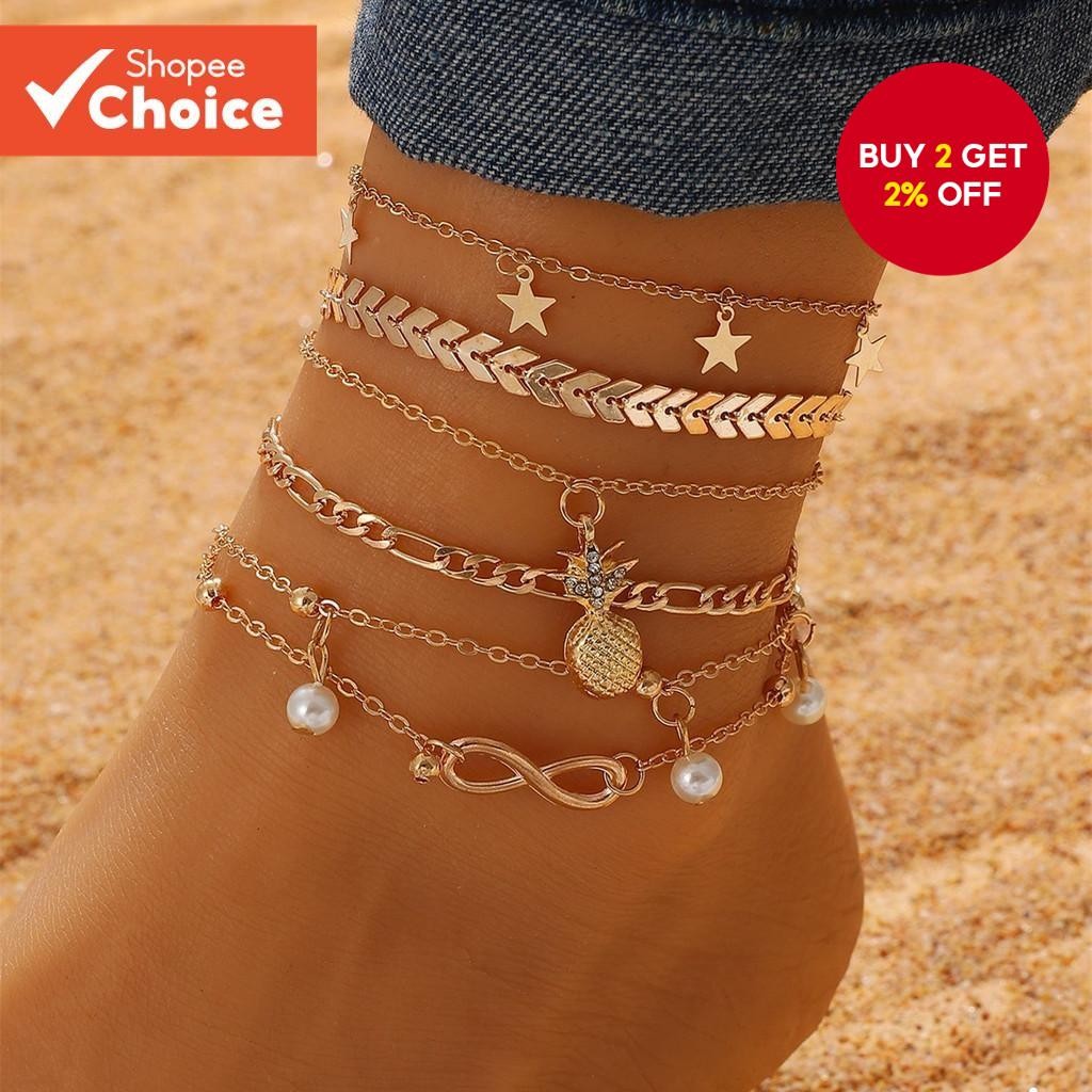 Suyi 5 Cavigliere Fatte A Mano Con Tartaruga E Conchiglie – Boho – Regolabili – Gioielli Esteri Per Donna