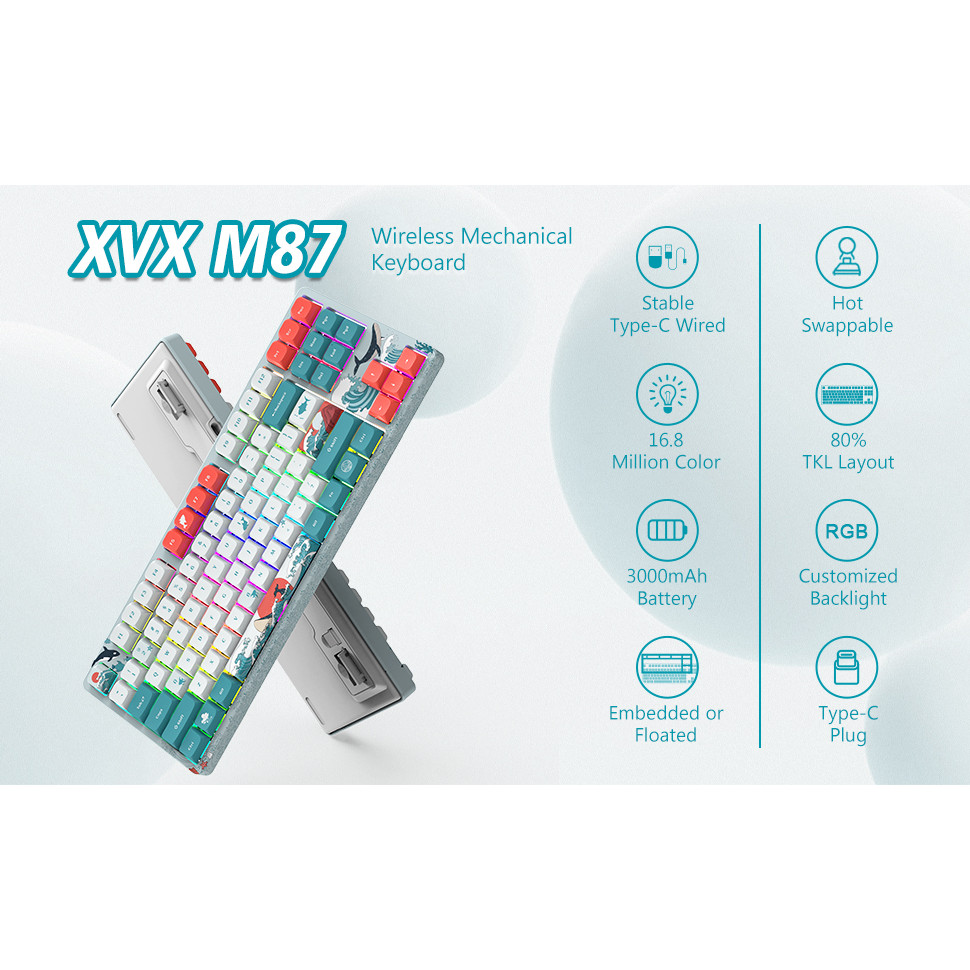XVX M87 TKL Mechanical Keyboard, Hot Swappable Wireless Gaming Keyboard ...