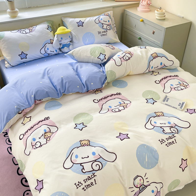 (20 Color) Cinnamoroll Bed Sheet Set with Quilt Cover and Pillowcase Cute  Cartoon Sanrio Beddings for Kid Single Queen King Size Duvet Cover - Main Image