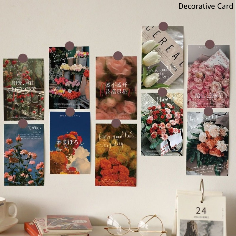 20 Sheets Retro Floral Card Dormitory Bedroom Wall Decoration Diy ...
