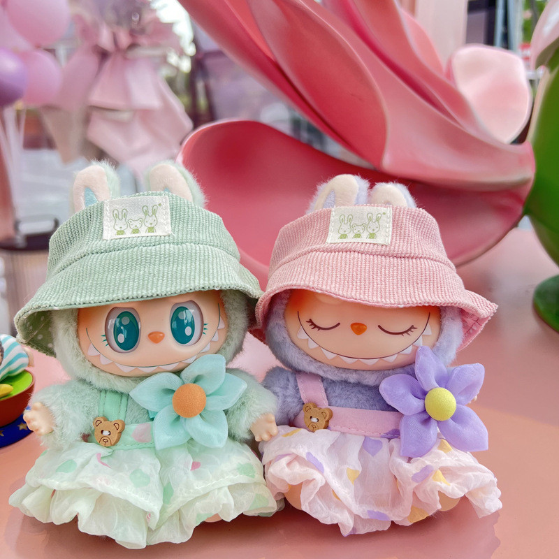 Labubu V1/V2 Doll's Dress+hair Clip Cute Macarons Color Dolls Clothing Accessories DIY Mini Doll