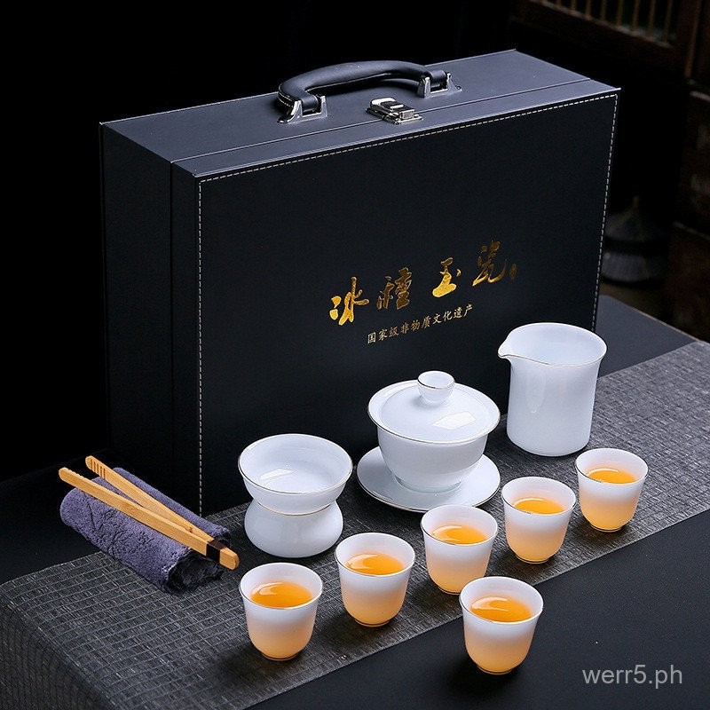 Dehua Ice Jade Porcelain Kung Fu Tea Set Suit Home Reception Tea Cover ...