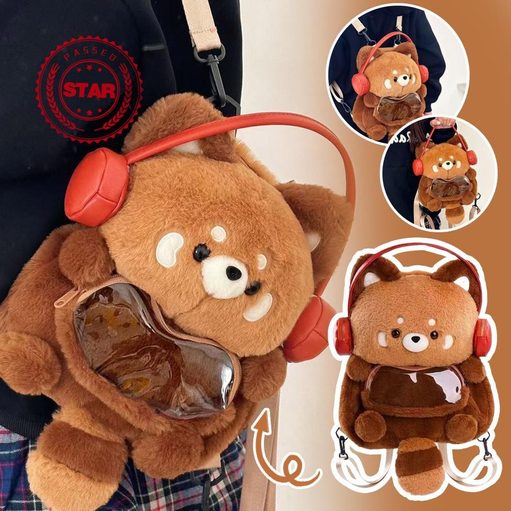 Cute Cartoon Headphones Little Raccoon Doll Plush Single Backpack ...