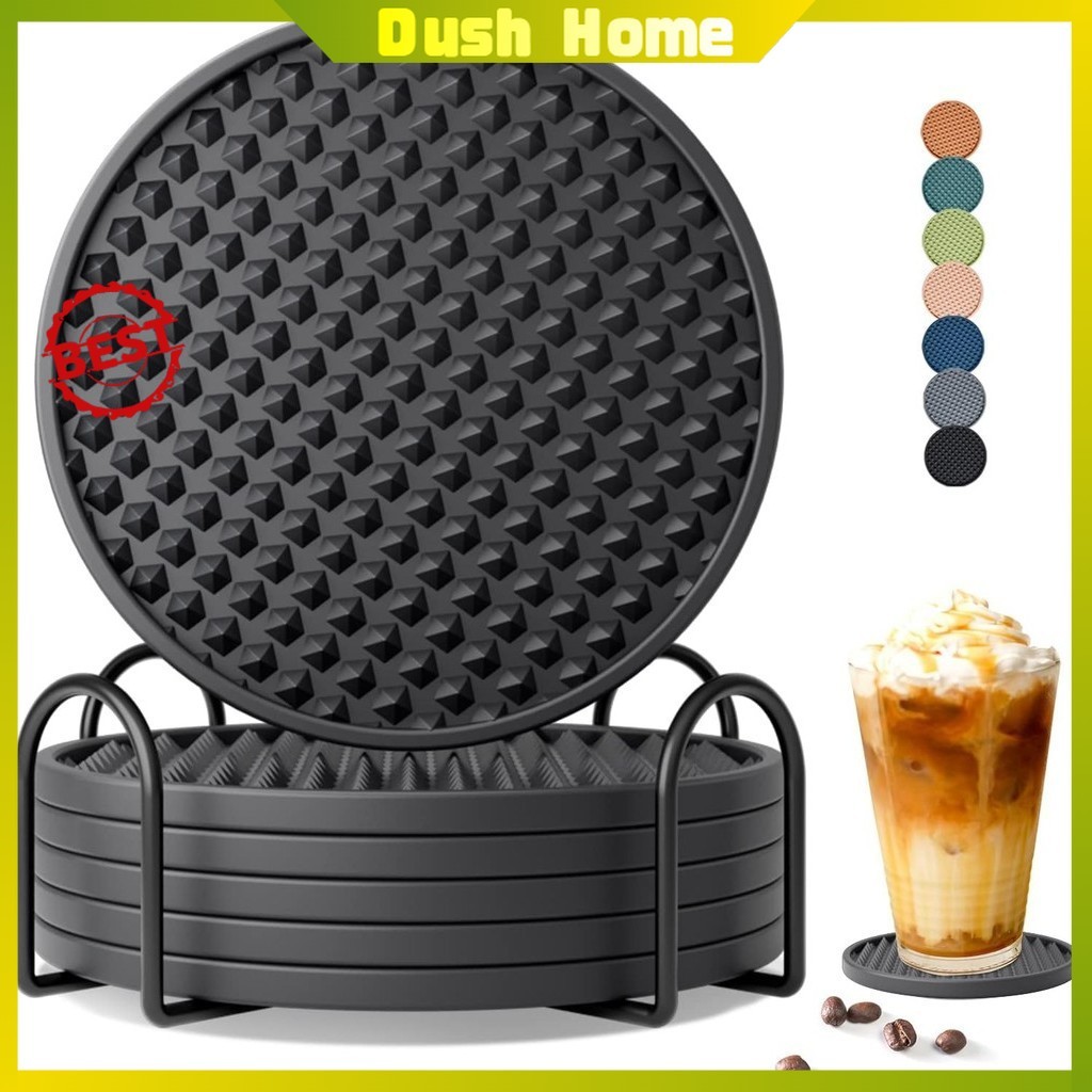 Black Drink Coasters, Silicone Coasters Tabletop Protection for Any ...