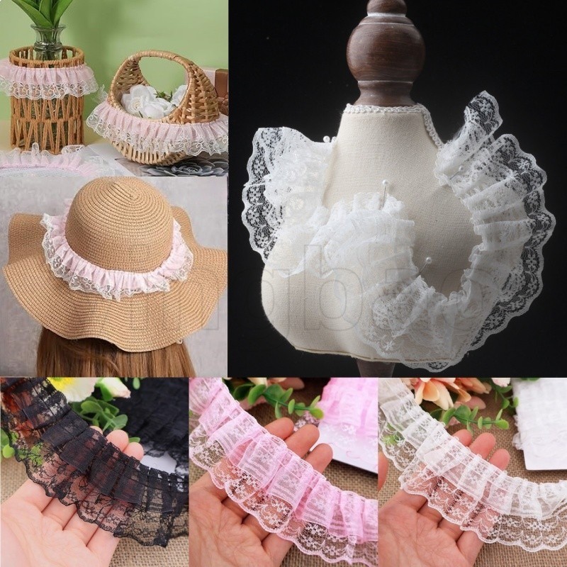 10 Yards Pleated Ruffle Lace Fabric Ribbon Needlework Ruffle Trim ...